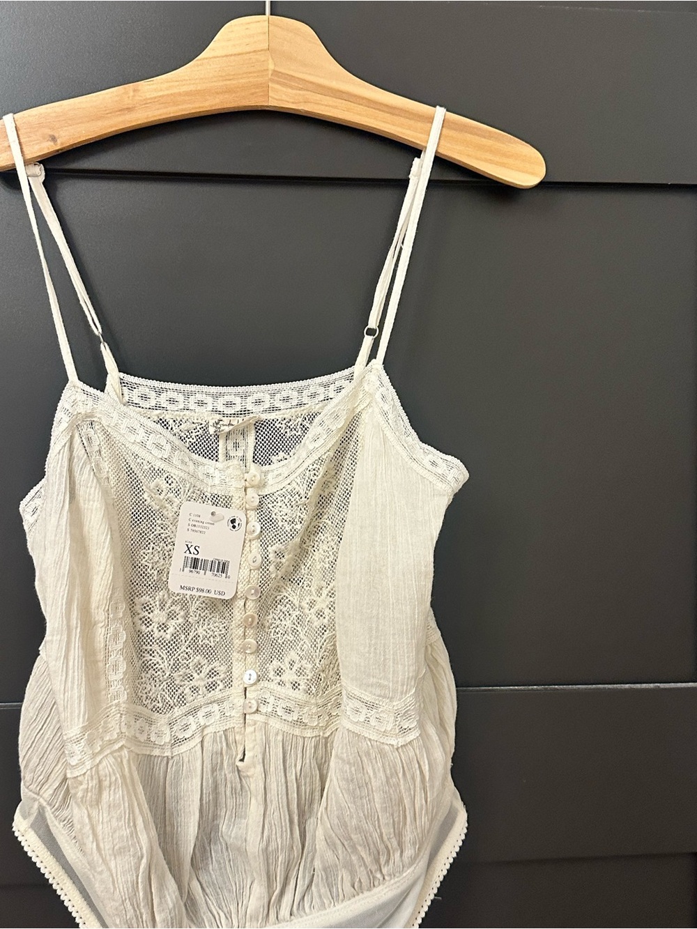 Free People Cream Lace Button-Front Cami
